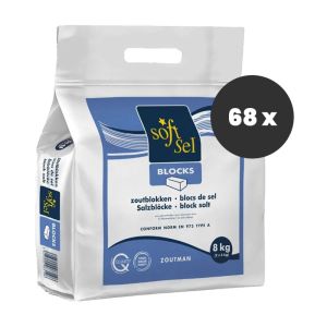 Halve pallet Soft-Sel Zoutblokken onthardingszout 68 zakken x 8kg (544kg)